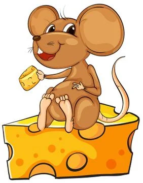 A mouse sitting above a cheese Ilustração Stock