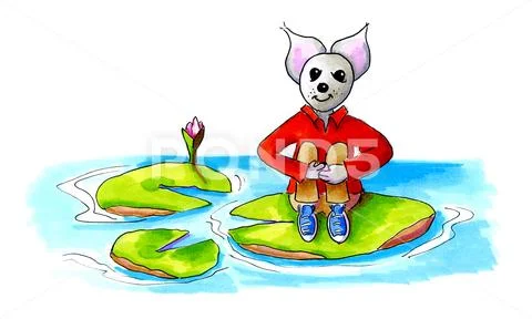 Mouse sitting on lily Stock Illustration