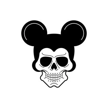 Mouse Skull isolated. Rat Skeleton Head with Ears Stock Illustration