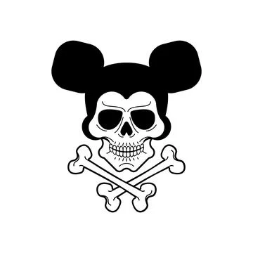 Mouse Skull isolated. Rat Skeleton Head with Ears Stock Illustration