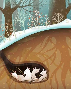 Mouse Sleeping in a Den or Burrow in Forest Stock Illustration