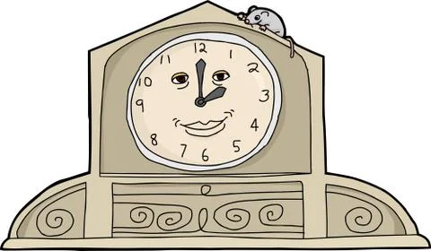 Mouse on Smiling Clock Stock Illustration