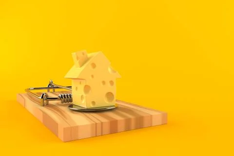 Mouse trap with cheese in house shape Stock Illustration