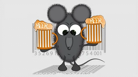A mouse with two mugs of beer on a transparent background. Stock Footage 149670579