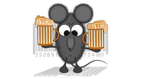 A mouse with two mugs of beer on a white background. Stock Footage 149670326