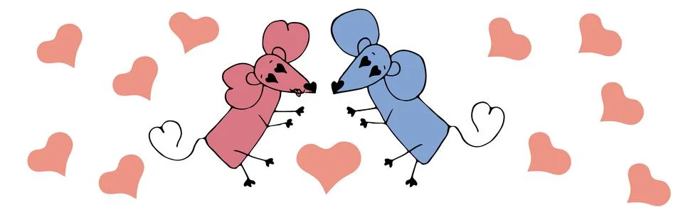 Mouse two vector Romantic. animal Love story with hearts. Vector illustration Stock Illustration