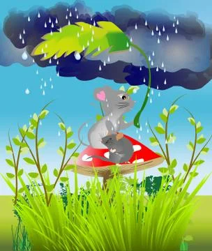 Mouse under umbrella Stock Illustration