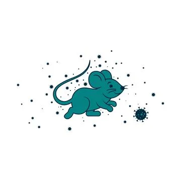 Mouse with Virus Cells Vector. Cute cartoon rat surrounded by virus particl.. Stock Illustration