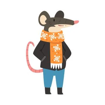 Mouse Wearing Warm Winter Clothes, Humanized Forest Animal Cartoon Character Stock Illustration