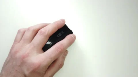 Mouse wireless closeup, hand tapping on black strict mouse. Stock Footage 148558390