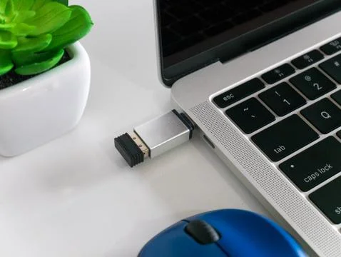 Mouse Wireless Receiver Attached to a Laptop Stock Photos
