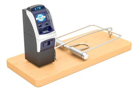 Mousetrap with ATM machine, 3D rendering Stock Illustration