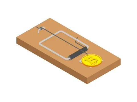 Mousetrap Bitcoin. Mouse trap and Cryptocurrency. Concept business deception Stock Illustration