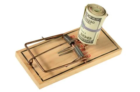 Mousetrap with Bundle of Money Stock Photos