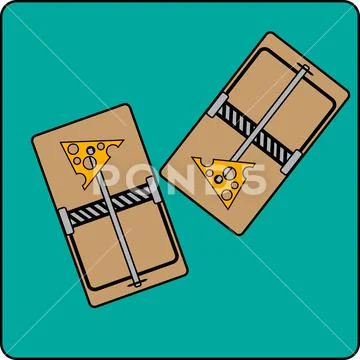 Mousetrap. Cheese lure. Animal trap flat design ~ Clip Art #220196895