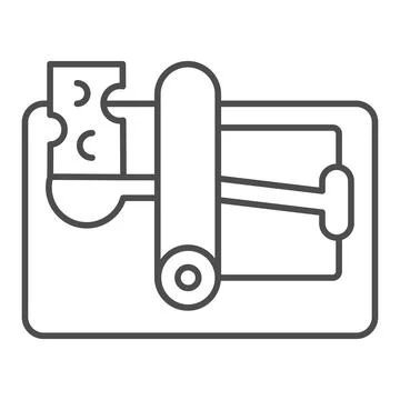 Mousetrap with cheese thin line icon, pest control concept, Mouse trap sign on Stock Illustration