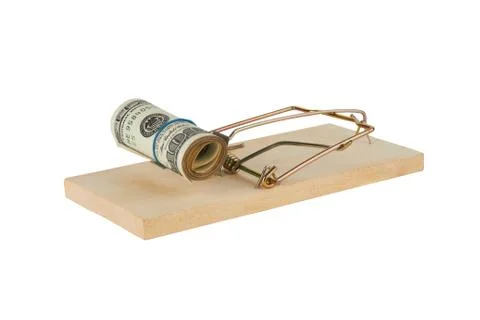 Mousetrap with dollars Stock Photos