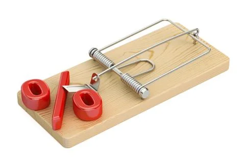 Mousetrap with percent symbol, 3D rendering Stock Illustration