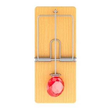Mousetrap with red gem, top view. 3D rendering Illustrazione stock