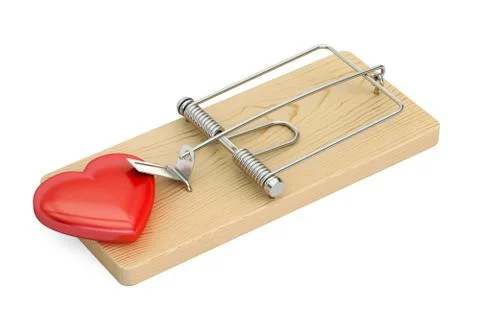 Mousetrap with red heart, 3D rendering Illustrazione stock
