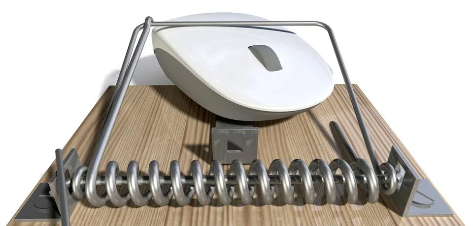 Mousetrap with trapped computer mouse Stock Illustration