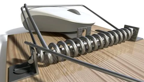 Mousetrap with trapped computer mouse Stock Illustration