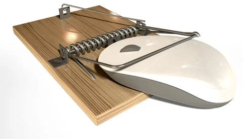 Mousetrap with trapped computer mouse Stock Illustration