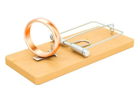Mousetrap with wedding rings, 3D rendering Stock Illustration