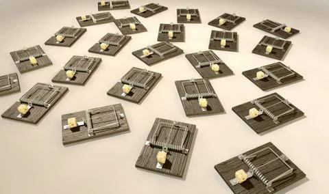 Mousetraps with cheese array far Stock Illustration