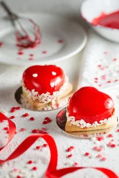 Mousse dessert in the shape of a heart. Stock Photos