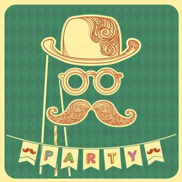 Moustache party background with text Stock Illustration