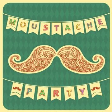 Moustache party background with text.vector Stock Illustration
