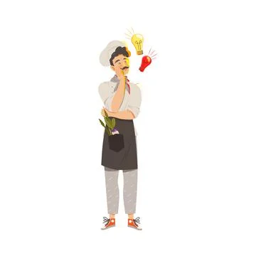Moustached Man Super Chef Standing and Thinking Vector Illustration Stock Illustration