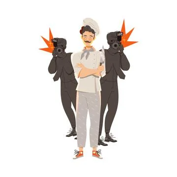 Moustached Man as Super Chef in Toque and Jacket Posing with Knife Vector Illustrazione stock
