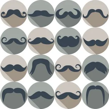 Moustaches set. Design elements.Seamless pattern. Illustrazione stock