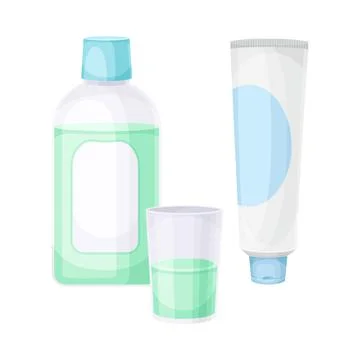 Mouth cleaning tools. Toothpaste and mouthwash vector illustration 库存插图