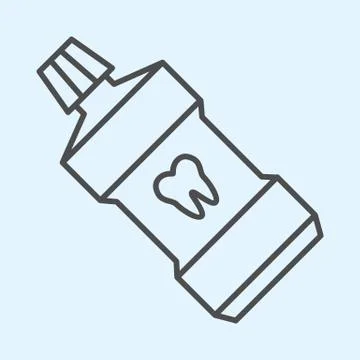 Mouth rinse thin line icon. Mouthwash in tube bottle with tooth sign. Health Stock Illustration