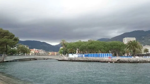 Mouth of the river in Rapallo. Stock Footage 79656041