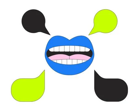 Mouth speaking with empty speech bubbles 2D cartoon object Stock Illustration