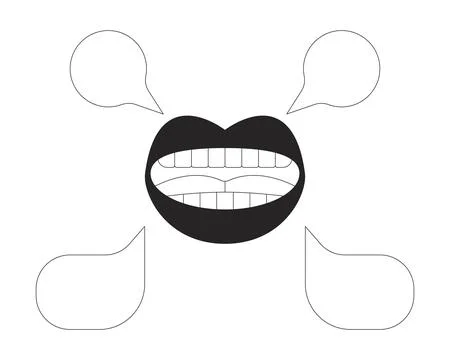 Mouth speaking with empty speech bubbles 2D line object Illustration