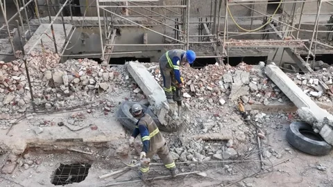 [MOV] of Demolition Work on a Concrete Slab in Rio Vídeo Stock 344715139