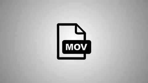 Mov file format symbol animation, black and white icon, digital video data .. Stock Footage 346491324