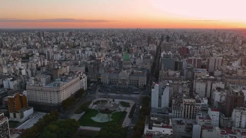 [MOV] Over Buenos Aires Toward the Congress Dome at Sunset Stock Footage 344717437