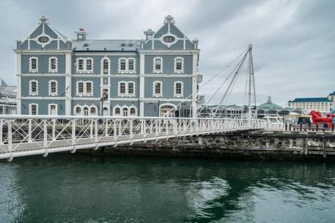 Movable bridge at waterfront harbor Stock Photos
