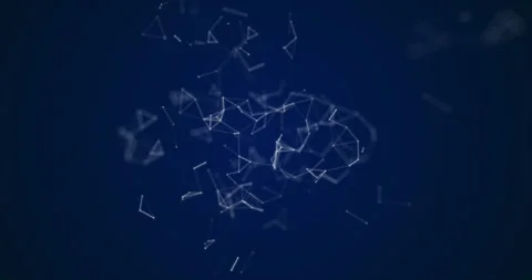 Movable interlaces of dots and lines dance in a cosmic rhythm on a dark blue Stock Footage 324515491