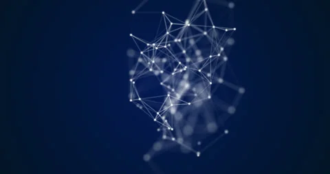 Movable interlaces of dots and lines dance in a cosmic rhythm on a dark blue Stock Footage 324515737