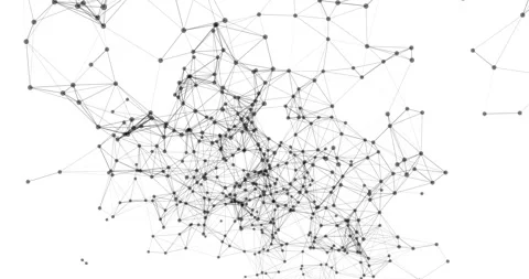 Movable interlaces of dots and lines dance in a cosmic rhythm on a white bac Stock Footage 324519586