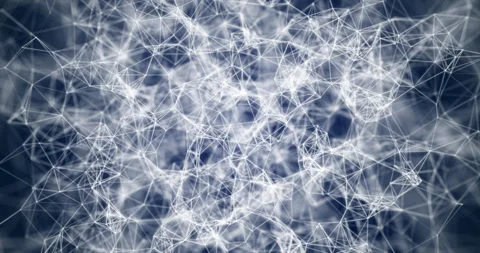 Movable interlaces of dots and lines dance in a cosmic rhythm on a dark blue Stock Footage 324520369