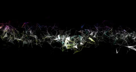 Movable interlaces of lines, dots and triangular faces Stock Footage 306877342