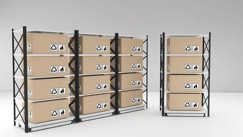 Movable shelf in inventory on a isolated white background,3d rendering Stock Illustration